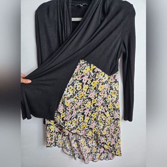 Kim & Cami Floral Micro Pleats Open Front Cardigan Mixed Media Relaxed Fit Sz S - Picture 8 of 9